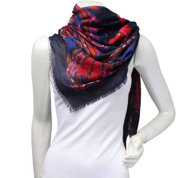 Floral Pashmina Style Large Wrap Scarf Flower Paisley Cotton Navy Pink Black Red - Picture 5 of 6